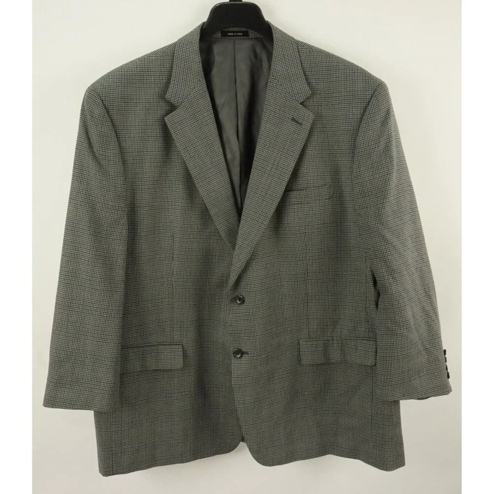 Lauren Ralph Lauren‎ Silk & Wool Mens 50R Gray Houndstooth Check Notch Blazer